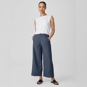 Eileen Fisher Airy Organic Cotton Twill Wide-Leg Pant Size M Ankle Length